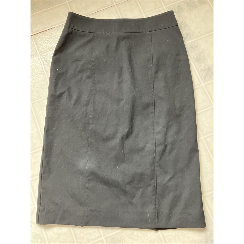 Lands' End Black High Rise Pencil Skirt Lined Size 2 Back Slit Long and Modest